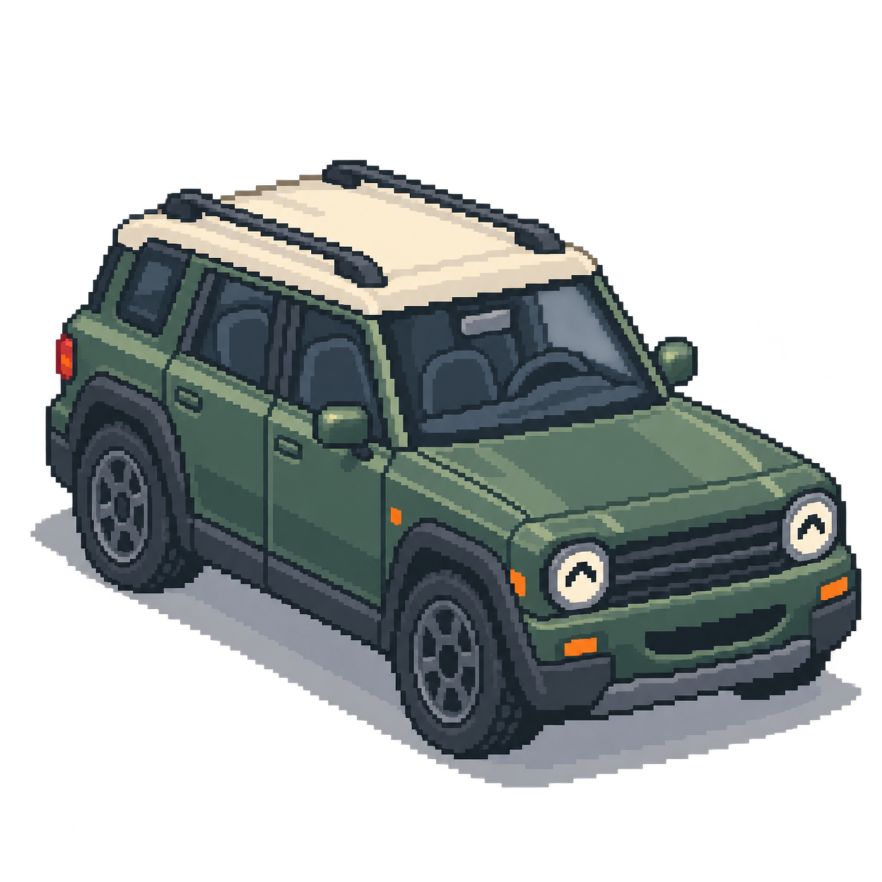 Fern, a green pixel-art SUV with a cream roof
