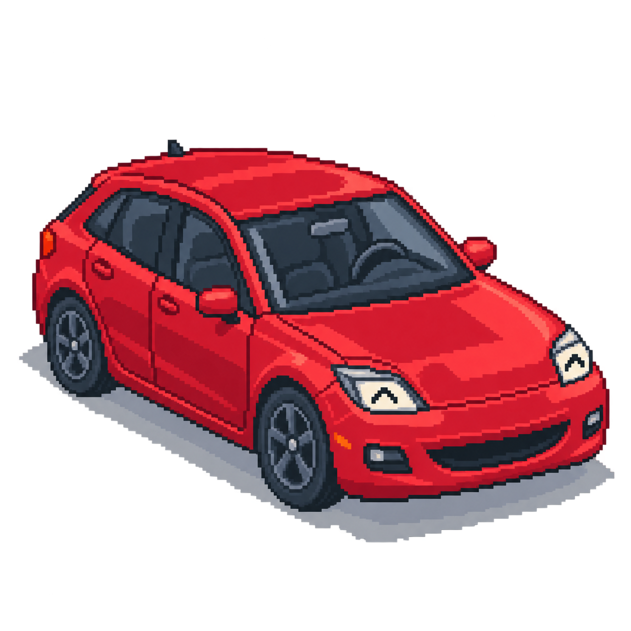 Ruby, a cheerful red pixel-art hatchback